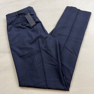 Zanella Todd Navy Glen Plaid Wool Dress Pants Mens 36 Made in Italy NWT 111184